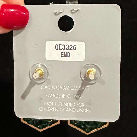 Gold Hardware Green Dangle Hexagon Earrings - Picture 7 of 7